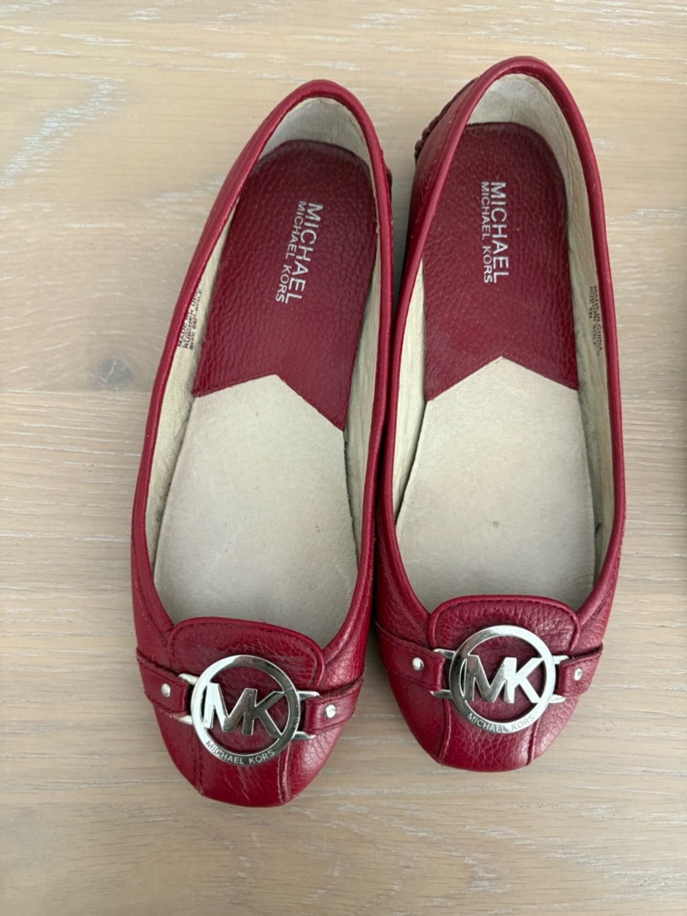 MICHAEL Michael Kors Red Leather MK Logo Ballet Flats